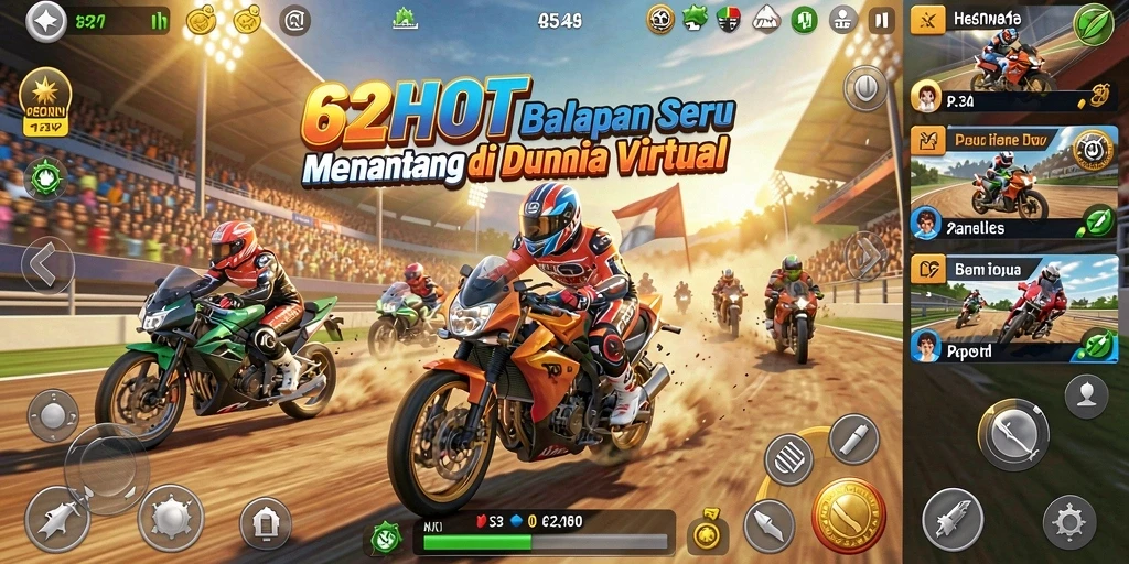 Screenshot gameplay <strong>62HOT</strong> menampilkan mobil balap melaju kencang di lintasan.