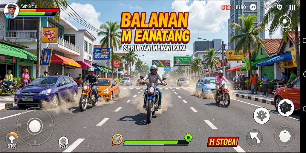 Screenshot gameplay 8180 menunjukkan balapan mendebarkan dengan mobil yang beraksi.