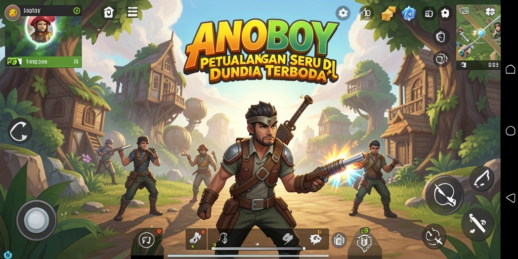 Screenshot ANOBOY menunjukkan pemain menjelajahi dunia terbuka yang luas.