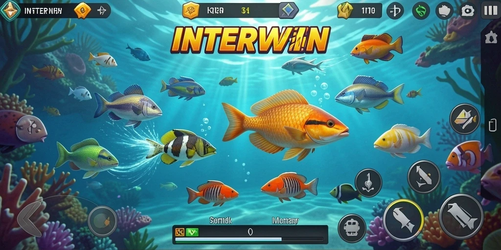 Tampilan gameplay seru dari INTERWIN, menembak ikan di bawah laut.