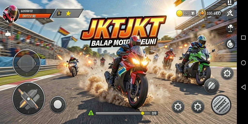 Tangkapan layar JKTJKT menunjukkan aksi balap motor yang mendebarkan.