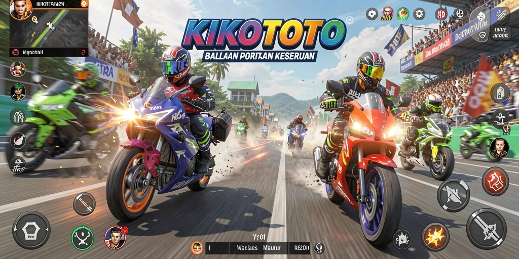Screenshot gameplay KIKOTOTO yang penuh aksi balap motor.