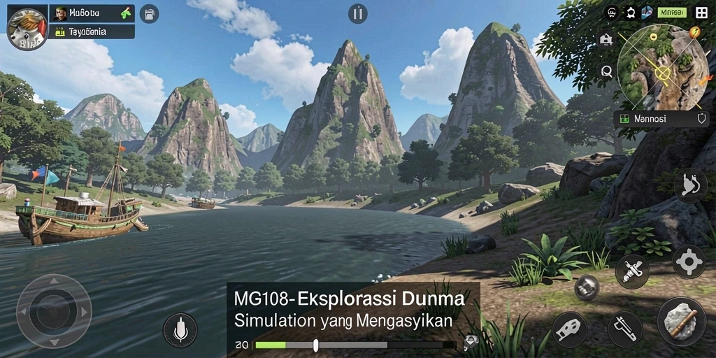 Screenshot gameplay MG108 menampilkan aktivitas simulasi yang mendalam.