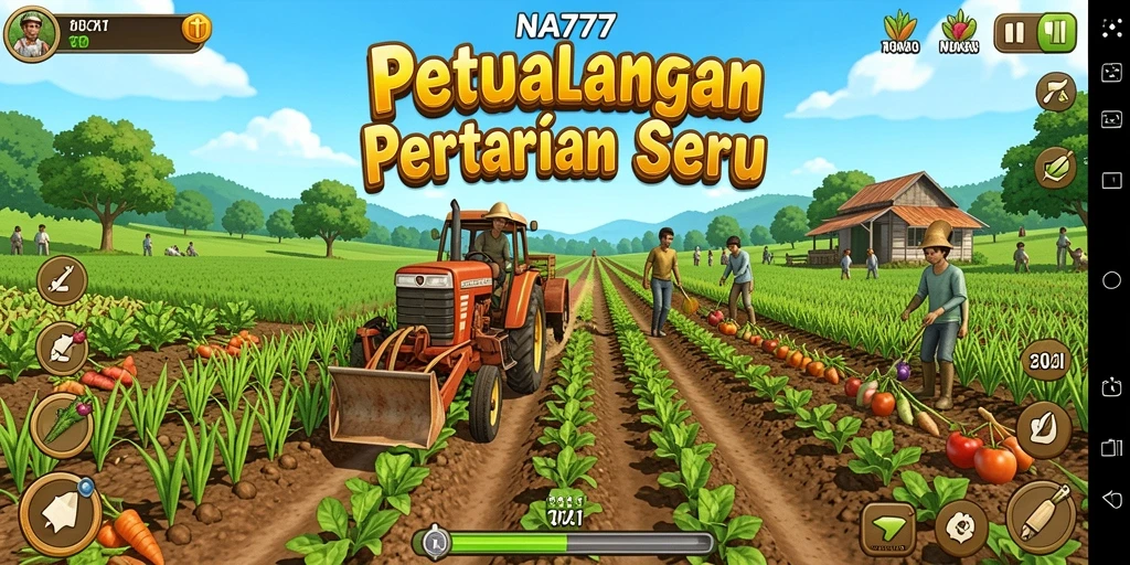 Tampilan screenshot NA777 menampilkan aktivitas bertani yang seru dan interaksi dengan hewan.