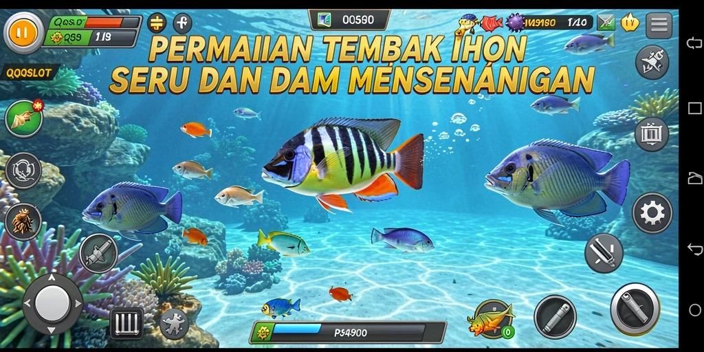 Tampilan gameplay QQSLOT yang menarik dan seru saat menembak ikan.