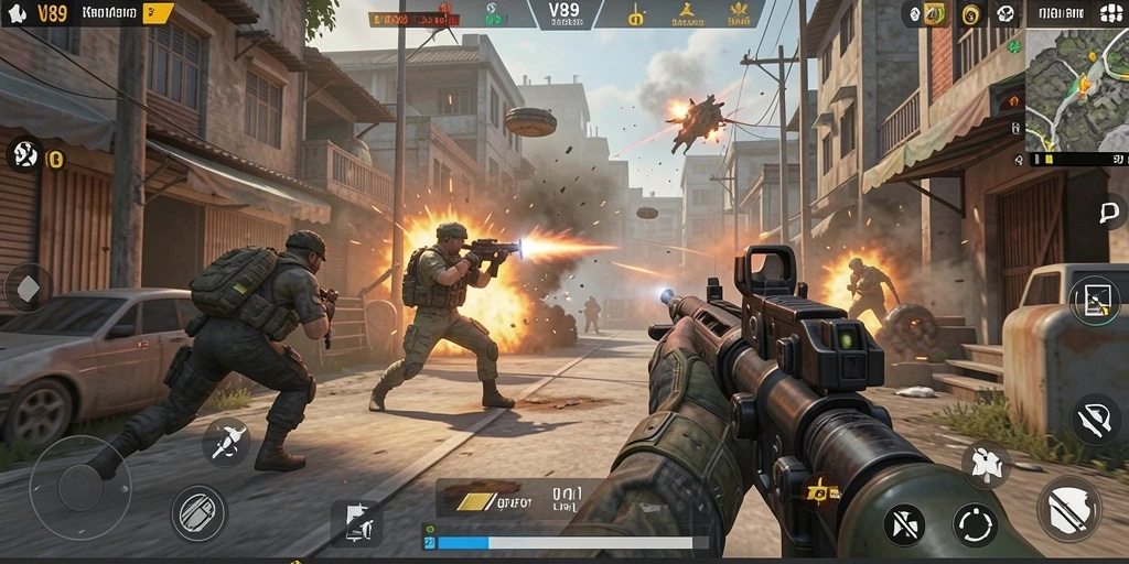 Gameplay seru V89 dengan pertempuran FPS yang mendebarkan.