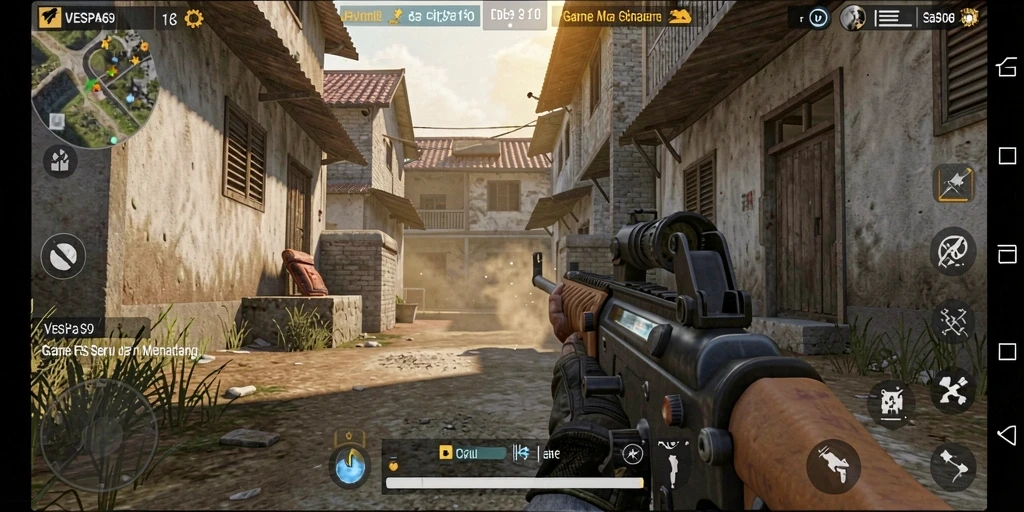 Tampilan gameplay seru di VESPA69 dengan pertempuran FPS yang intens.